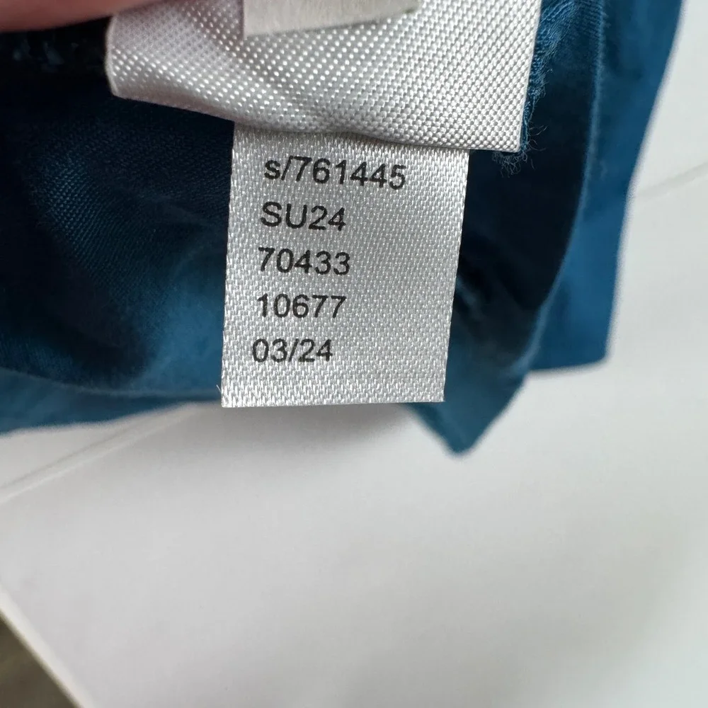 Loft Teal Blue Ladder Stitch Puff Sleeve Pleated Blouse Top Womens M 761445